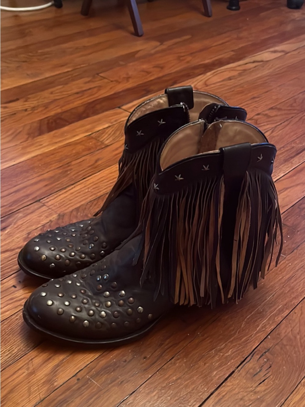 Women’s Stetson Black Fringe Studded Ankle Boots
